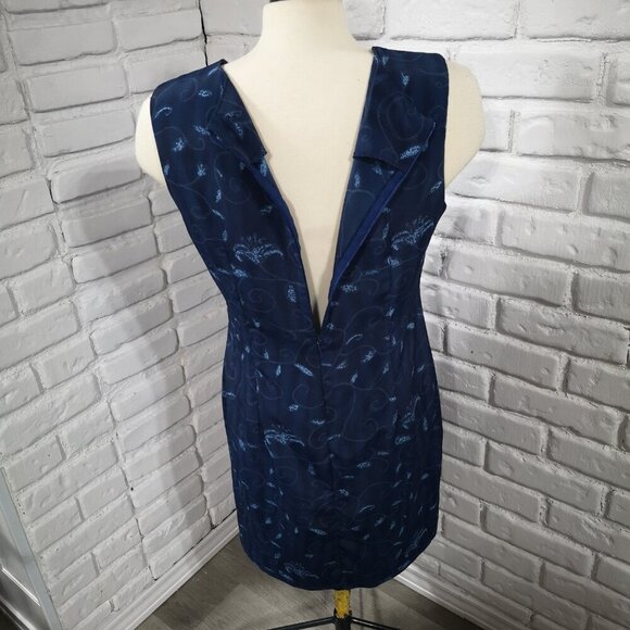 Scarlet Ladies Size 13/14 Navy w/ Pattern Made in Canada Sleeveless Midi Dress - Picture 6 of 8